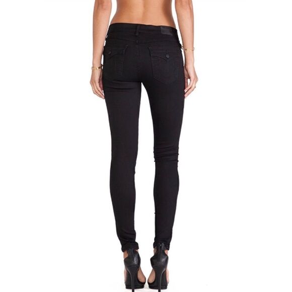 True Religion Halle Mid-Rise Super Skinny Faded Black Jeans with Flaps, Size 25 - Picture 5 of 16